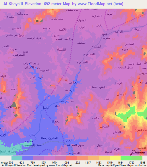Al Khaya`il,Yemen Elevation Map