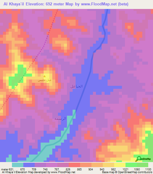 Al Khaya`il,Yemen Elevation Map