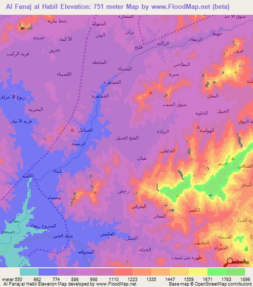 Al Fanaj al Habil,Yemen Elevation Map