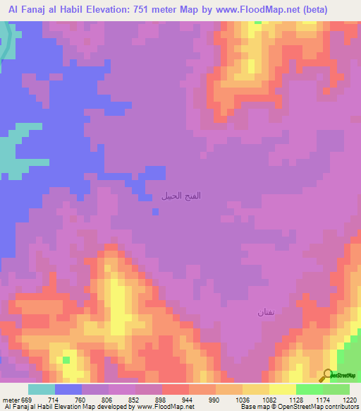 Al Fanaj al Habil,Yemen Elevation Map