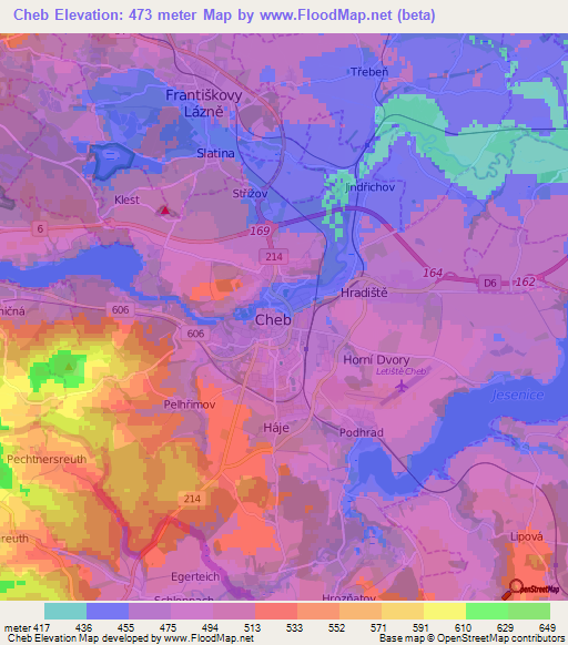 Cheb,Czech Republic Elevation Map