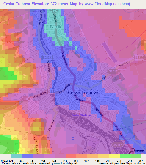 Ceska Trebova,Czech Republic Elevation Map