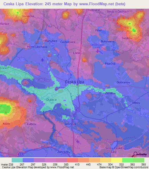 Ceska Lipa,Czech Republic Elevation Map