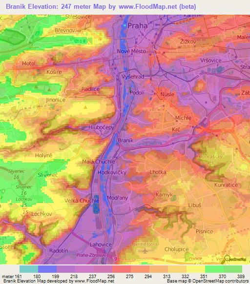 Branik,Czech Republic Elevation Map