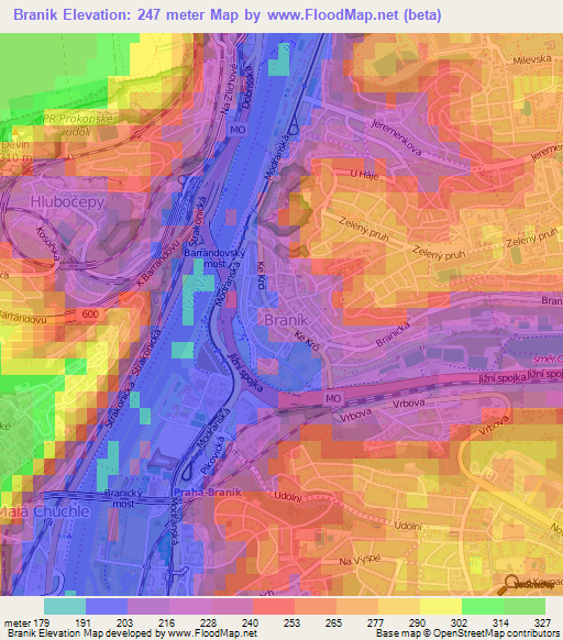 Branik,Czech Republic Elevation Map