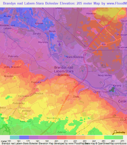 Brandys nad Labem-Stara Boleslav,Czech Republic Elevation Map