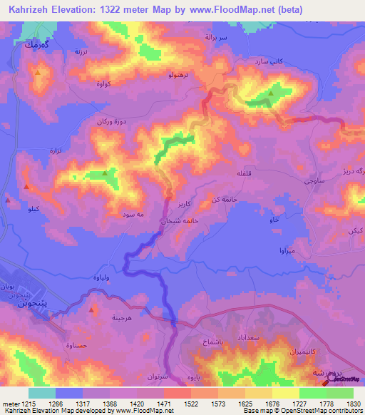 Kahrizeh,Iran Elevation Map