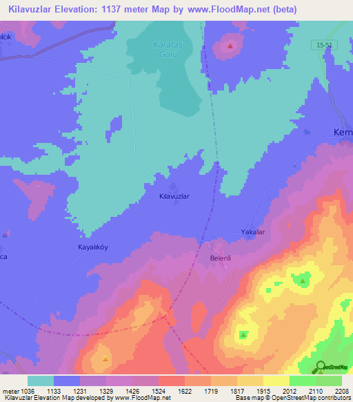 Kilavuzlar,Turkey Elevation Map