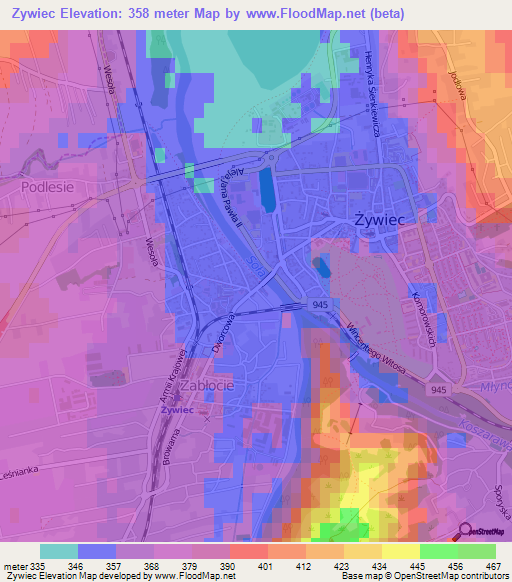 Zywiec,Poland Elevation Map