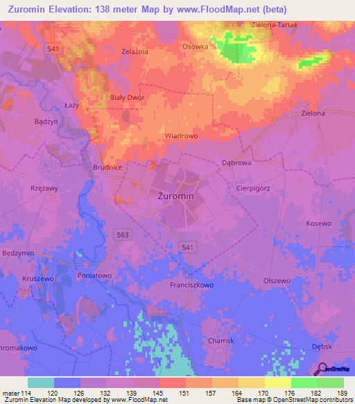 Zuromin,Poland Elevation Map