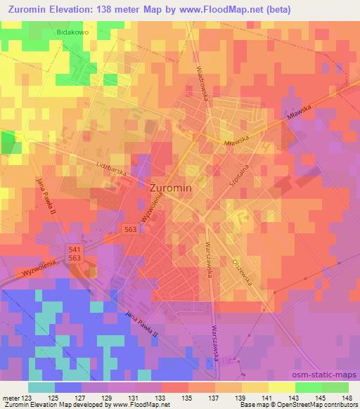 Zuromin,Poland Elevation Map
