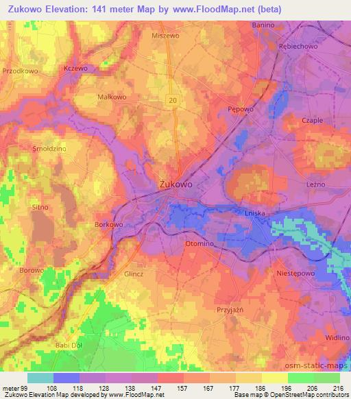 Zukowo,Poland Elevation Map