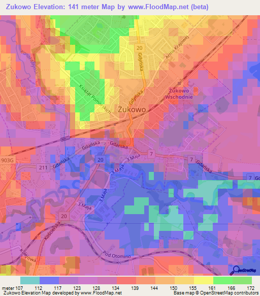 Zukowo,Poland Elevation Map