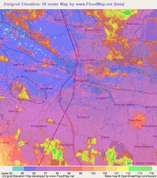 Zmigrod,Poland Elevation Map