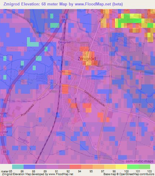 Zmigrod,Poland Elevation Map