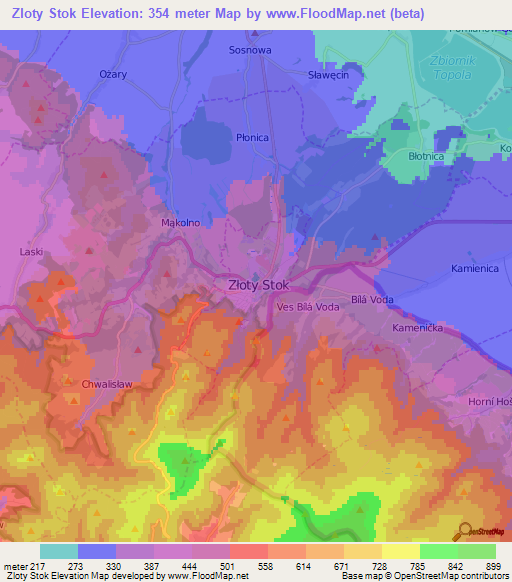 Zloty Stok,Poland Elevation Map