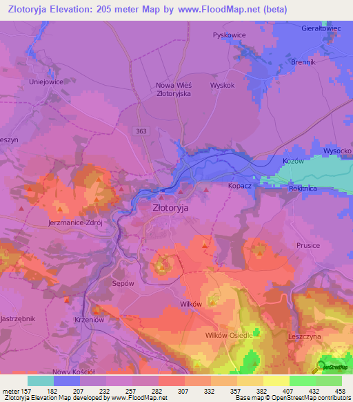 Zlotoryja,Poland Elevation Map