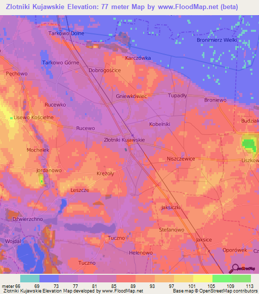Zlotniki Kujawskie,Poland Elevation Map