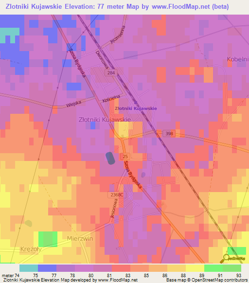 Zlotniki Kujawskie,Poland Elevation Map
