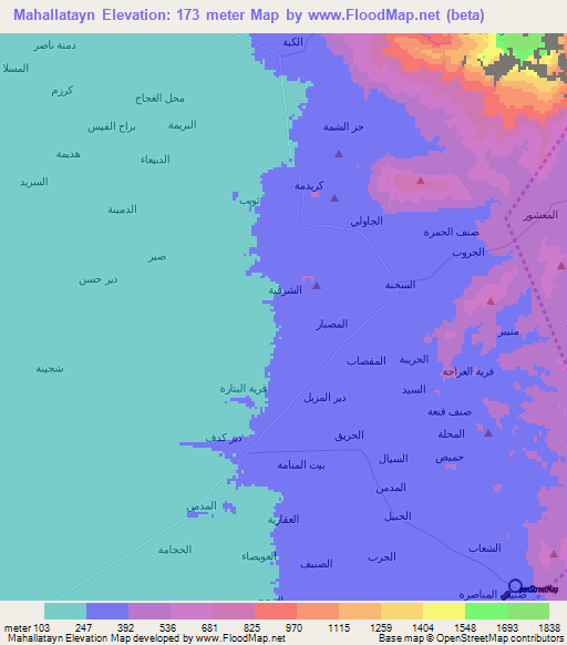 Mahallatayn,Yemen Elevation Map