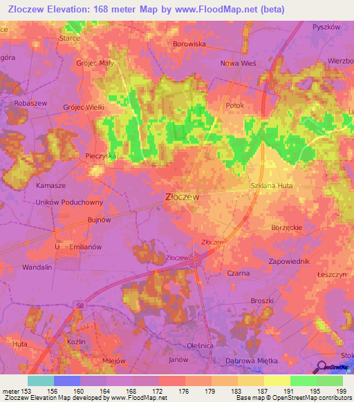 Zloczew,Poland Elevation Map