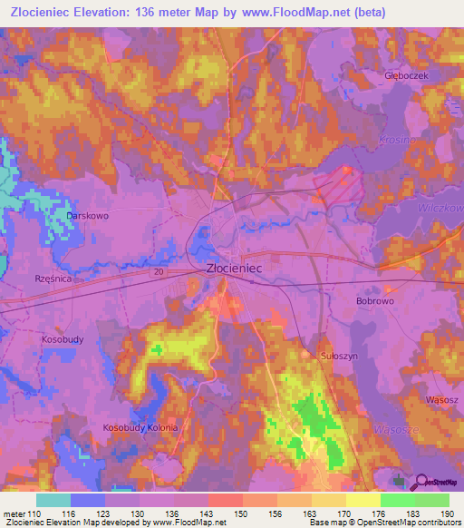 Zlocieniec,Poland Elevation Map