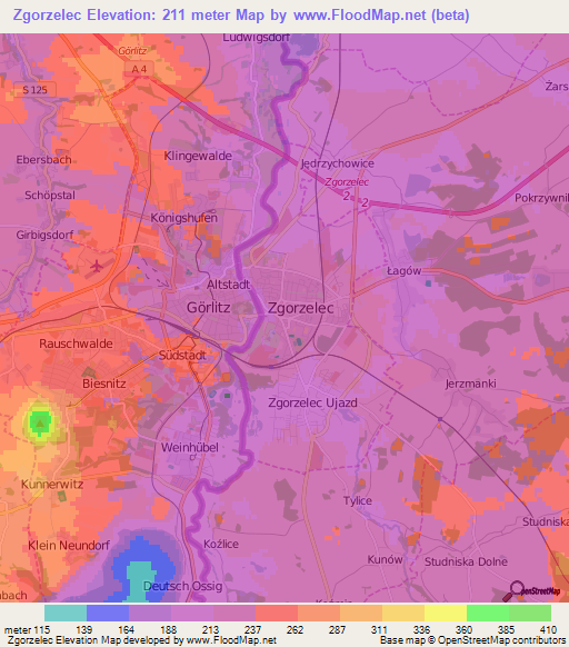 Zgorzelec,Poland Elevation Map