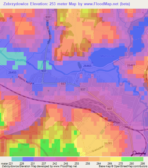 Zebrzydowice,Poland Elevation Map
