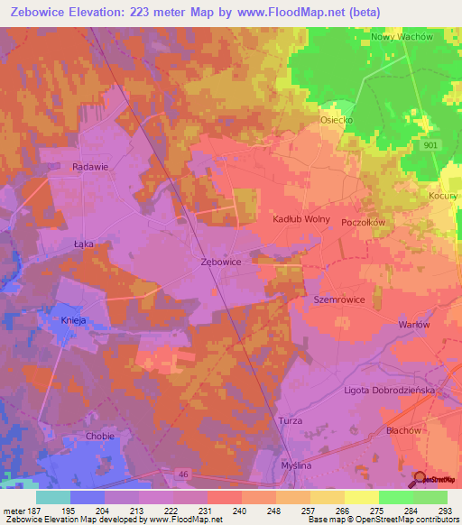 Zebowice,Poland Elevation Map