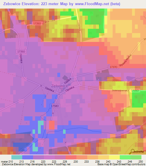 Zebowice,Poland Elevation Map