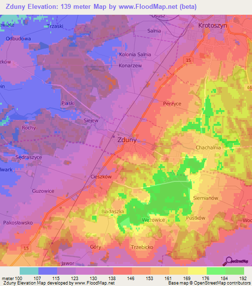 Zduny,Poland Elevation Map