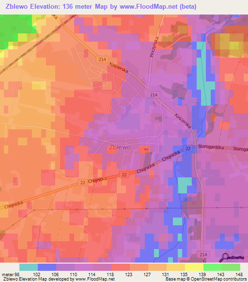 Zblewo,Poland Elevation Map