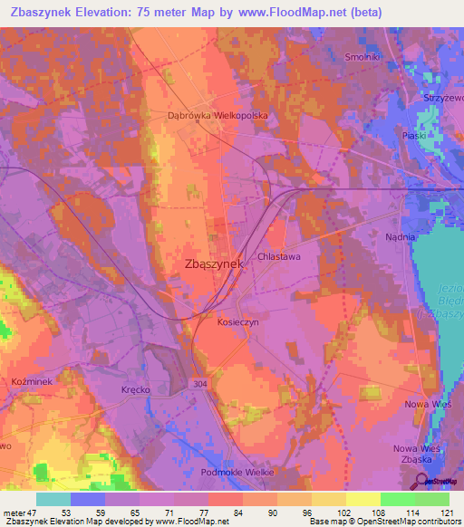 Zbaszynek,Poland Elevation Map