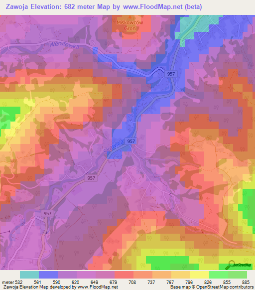 Zawoja,Poland Elevation Map