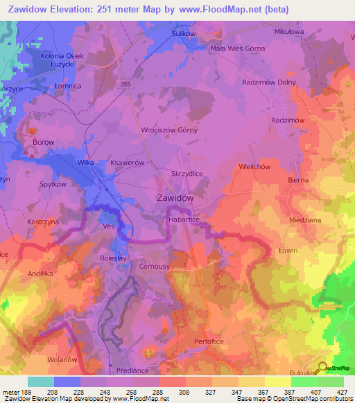 Zawidow,Poland Elevation Map