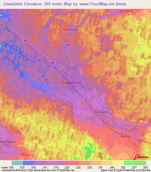 Zawadzkie,Poland Elevation Map