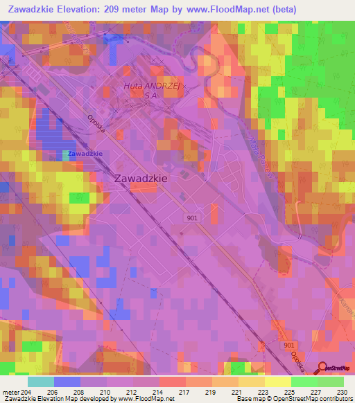 Zawadzkie,Poland Elevation Map