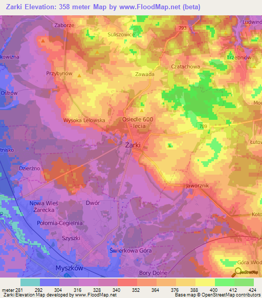 Zarki,Poland Elevation Map
