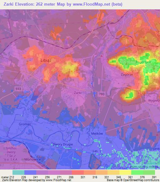 Zarki,Poland Elevation Map