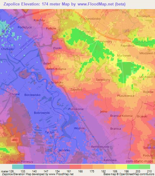 Zapolice,Poland Elevation Map