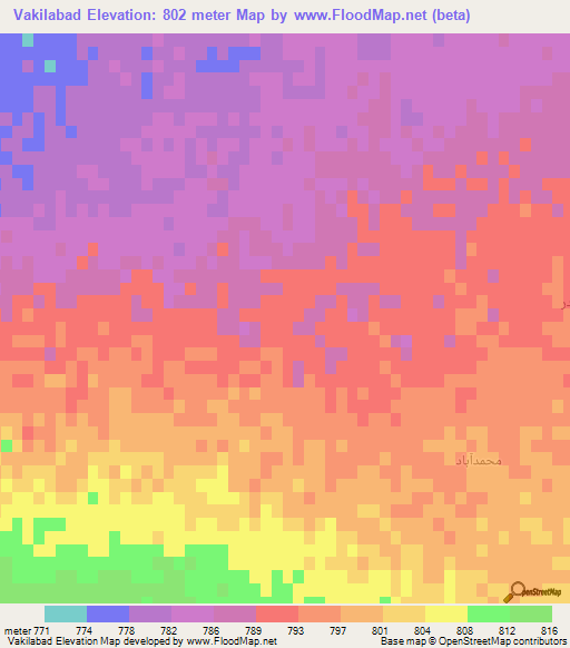 Vakilabad,Iran Elevation Map