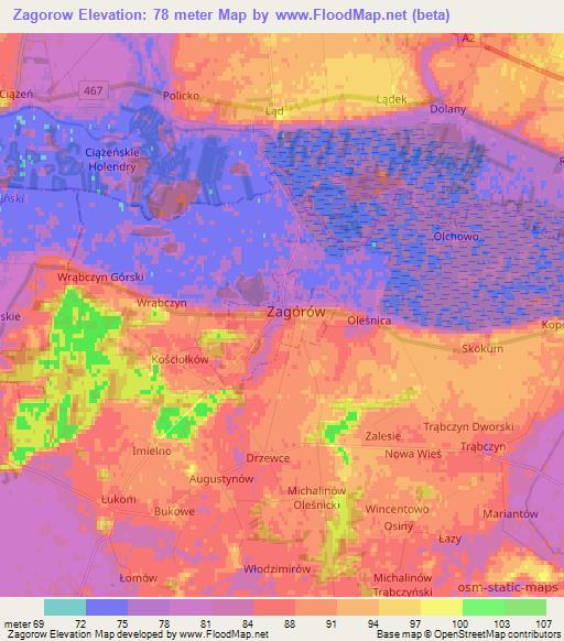 Zagorow,Poland Elevation Map
