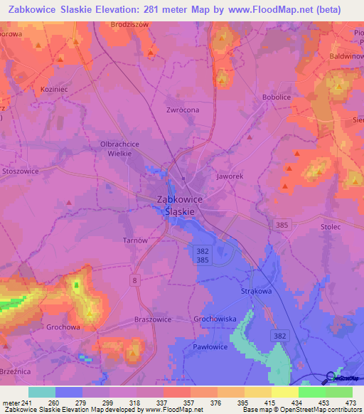 Zabkowice Slaskie,Poland Elevation Map