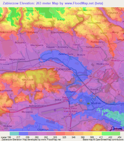 Zabierzow,Poland Elevation Map