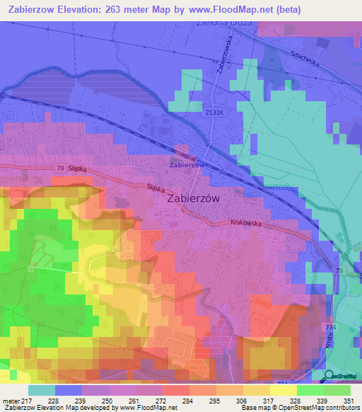 Zabierzow,Poland Elevation Map