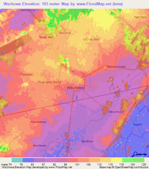 Wschowa,Poland Elevation Map