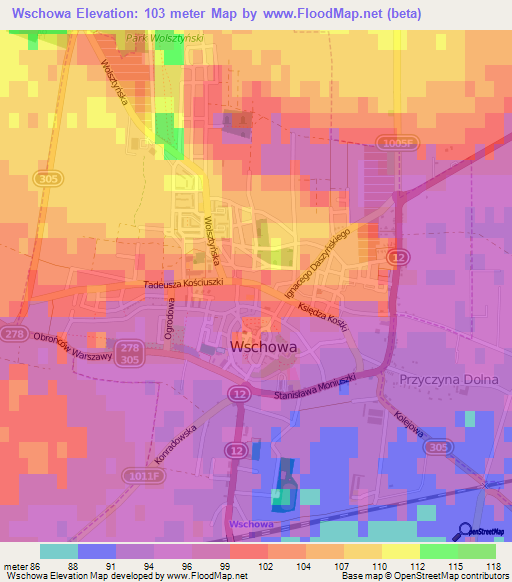 Wschowa,Poland Elevation Map