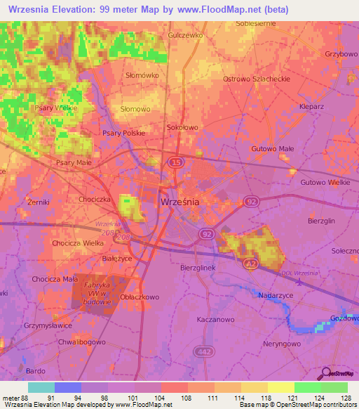 Wrzesnia,Poland Elevation Map