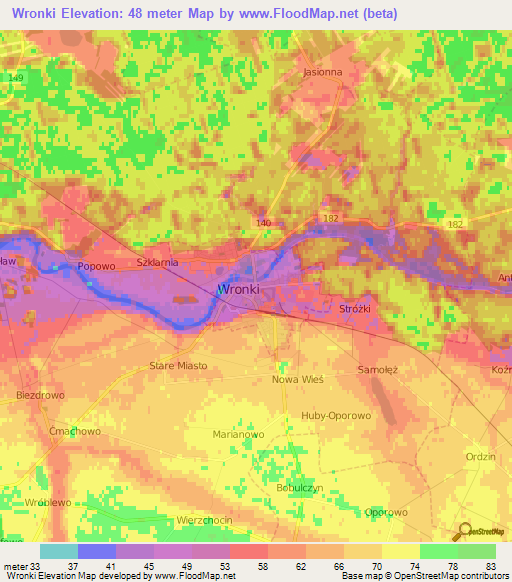 Wronki,Poland Elevation Map