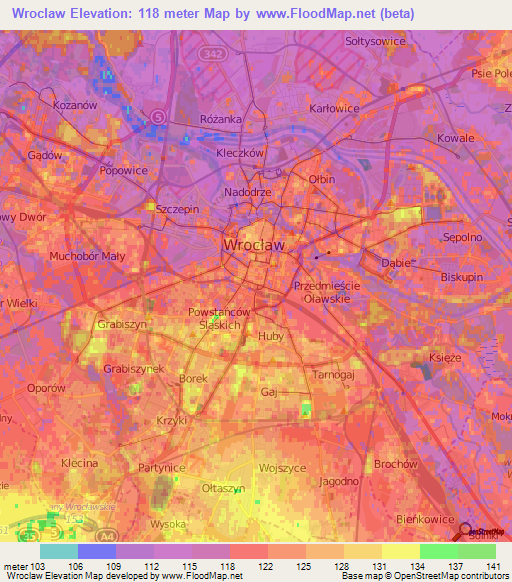 Wroclaw,Poland Elevation Map